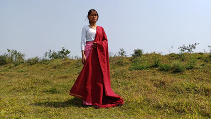 MANJUSHRI Large Handwoven Organic Cotton Maroon Tibetan Buddhist Monk Meditation Shawl,Indian Cotton Tantrik Prayer Wrap,Buddhist Prayer Zen