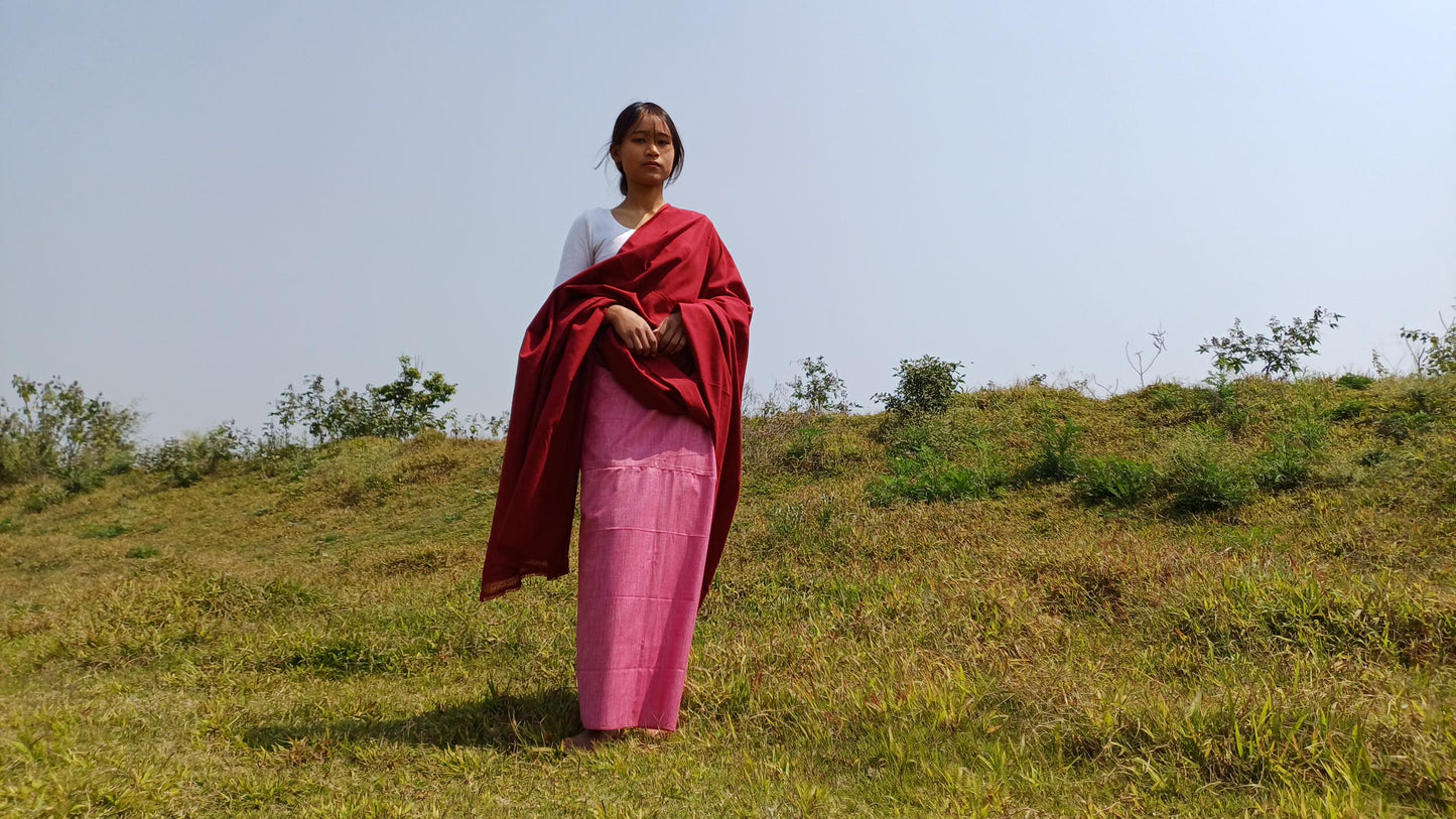 MANJUSHRI Large Handwoven Organic Cotton Maroon Tibetan Buddhist Monk Meditation Shawl,Indian Cotton Tantrik Prayer Wrap,Buddhist Prayer Zen
