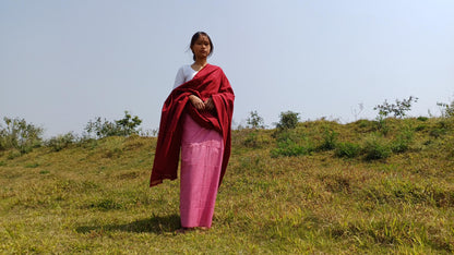MANJUSHRI Large Handwoven Organic Cotton Maroon Tibetan Buddhist Monk Meditation Shawl,Indian Cotton Tantrik Prayer Wrap,Buddhist Prayer Zen