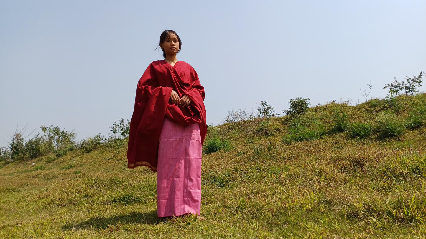MANJUSHRI Large Handwoven Organic Cotton Maroon Tibetan Buddhist Monk Meditation Shawl,Indian Cotton Tantrik Prayer Wrap,Buddhist Prayer Zen