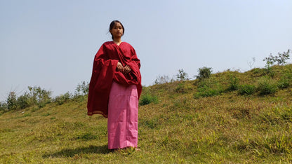 MANJUSHRI Large Handwoven Organic Cotton Maroon Tibetan Buddhist Monk Meditation Shawl,Indian Cotton Tantrik Prayer Wrap,Buddhist Prayer Zen