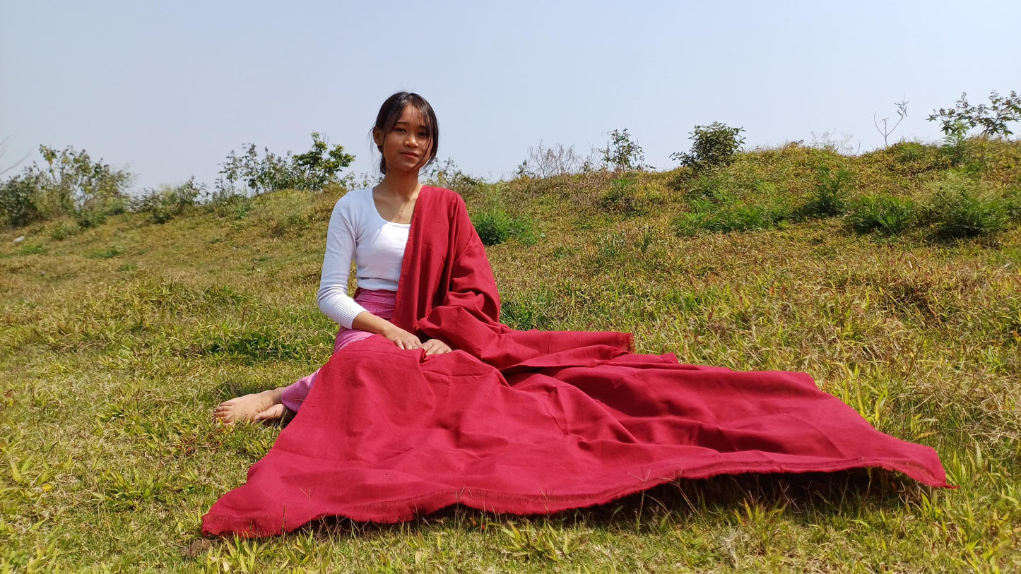 MANJUSHRI Large Handwoven Organic Cotton Maroon Tibetan Buddhist Monk Meditation Shawl,Indian Cotton Tantrik Prayer Wrap,Buddhist Prayer Zen