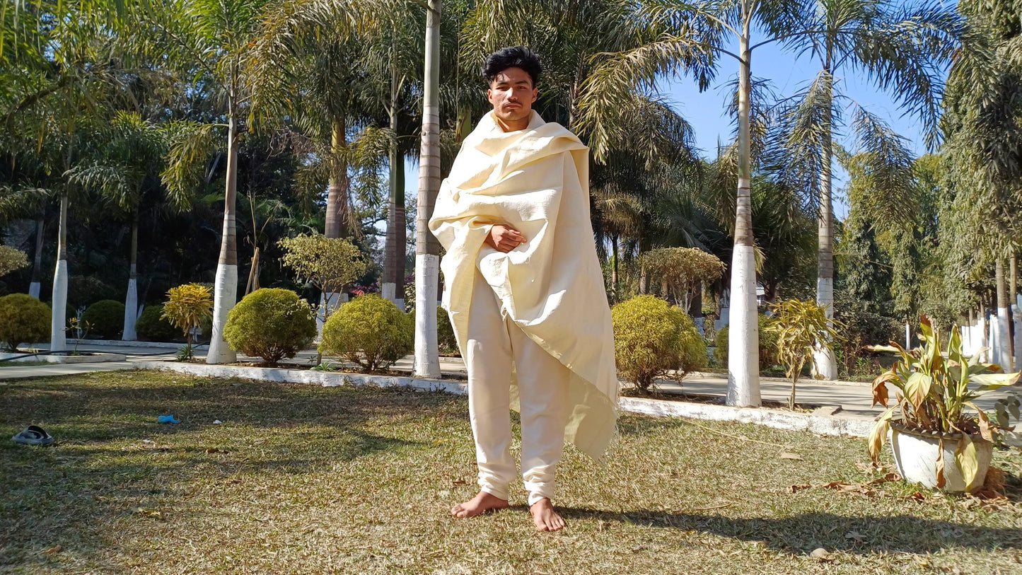 AHIMSA Large Traditional Handspun And Handwoven Raw Eri Silk Meditation Shawl,Oversize Peace Silk Zen,Ethical Silk Prayer Meditation Wrap