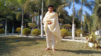 AHIMSA Large Traditional Handspun And Handwoven Raw Eri Silk Meditation Shawl,Oversize Peace Silk Zen,Ethical Silk Prayer Meditation Wrap