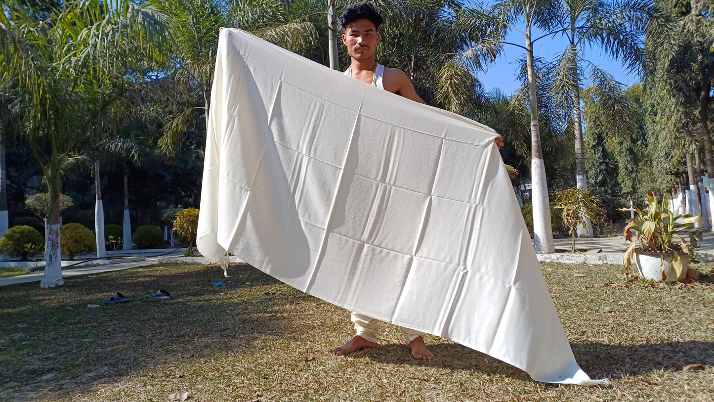 INDRA X-Large Handwoven Lightweight White Pure Himalayan Angora Wool Meditation Shawl,Himalayan Wool Prayer Blanket,Indian Yoga Prayer Wrap