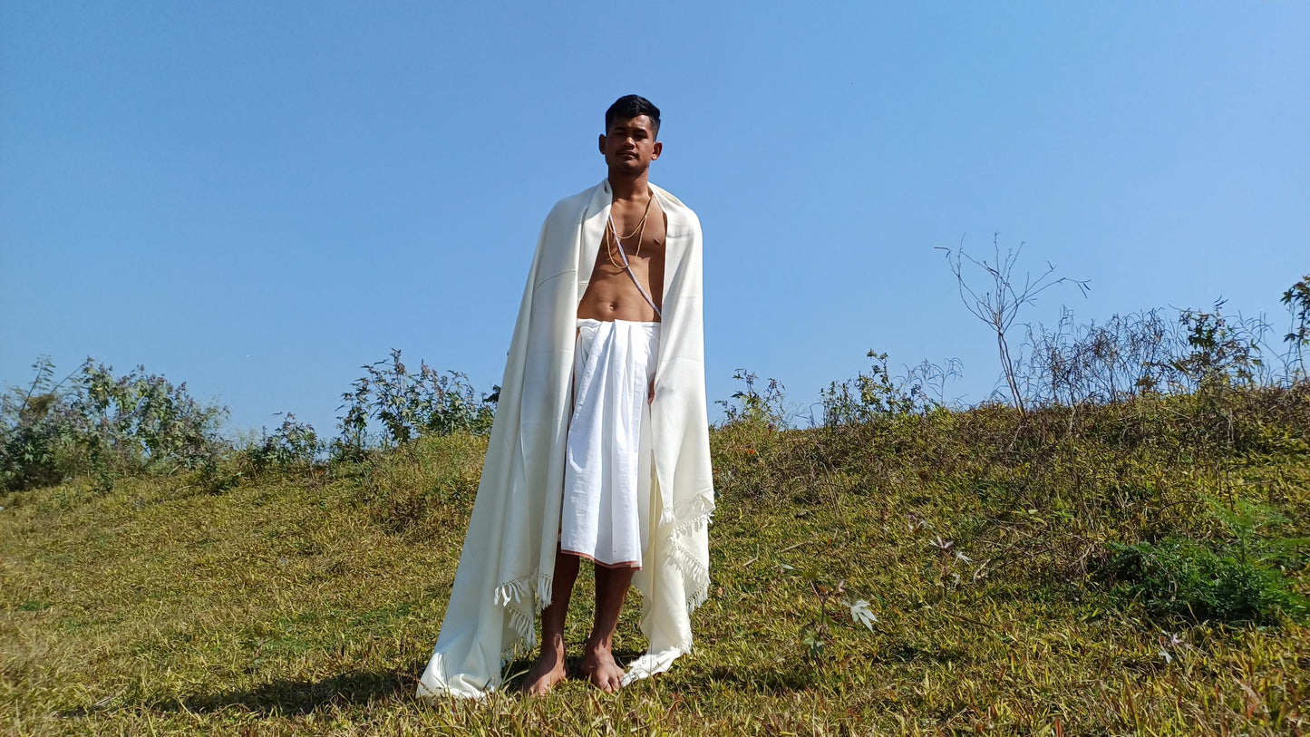 DEVA Large Handwoven White Pure Himalayan Sheep Wool Meditation Shawl,Indian Prayer Blanket,Himalayan Prayer Wrap,HimalayanWool Trantrik Zen