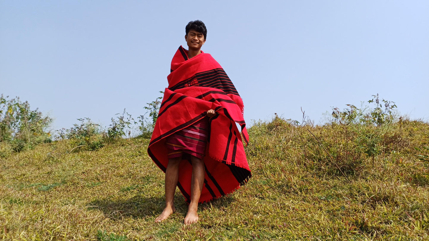 Large Thick Handwoven Black And Red Naga Tribe Traditional Blanket,Ethnic Sofa Throw,Native Indian Cloth,Naga Tribes Shawl,Tribal Wall Decor