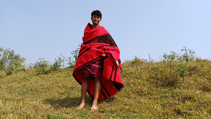 Large Thick Handwoven Black And Red Naga Tribe Traditional Blanket,Ethnic Sofa Throw,Native Indian Cloth,Naga Tribes Shawl,Tribal Wall Decor