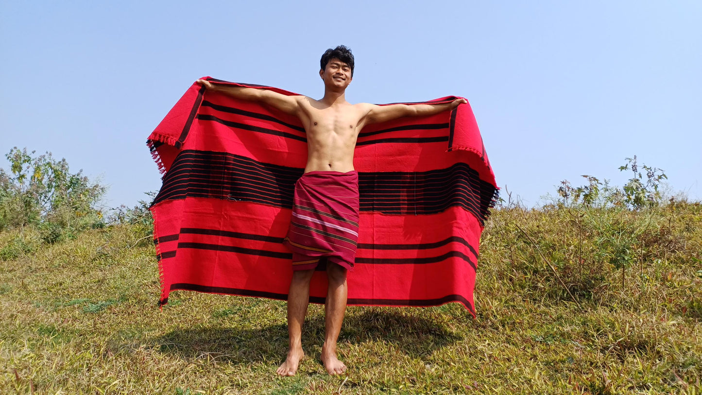 Large Thick Handwoven Black And Red Naga Tribe Traditional Blanket,Ethnic Sofa Throw,Native Indian Cloth,Naga Tribes Shawl,Tribal Wall Decor