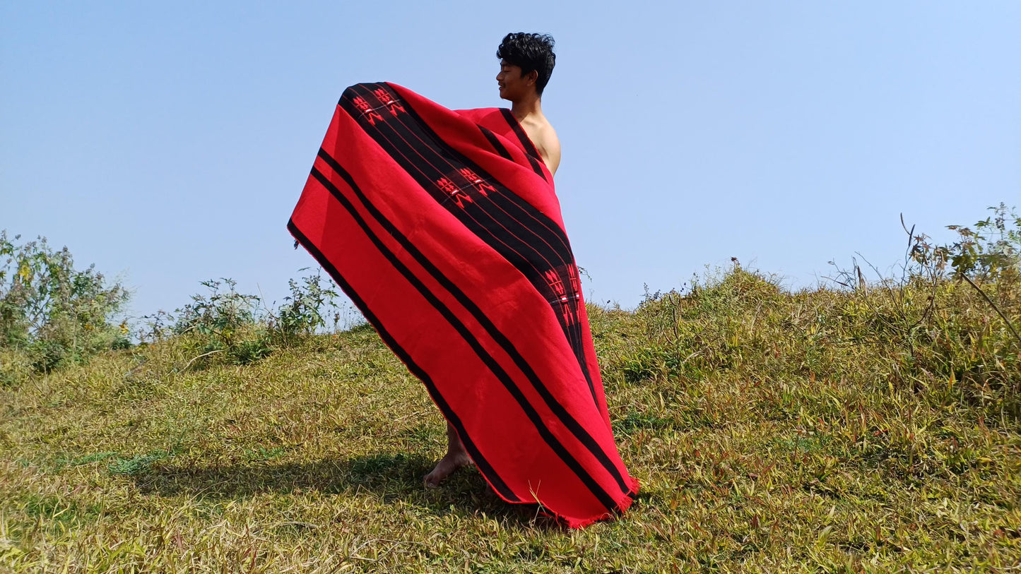 Large Thick Handwoven Black And Red Naga Tribe Traditional Blanket,Ethnic Sofa Throw,Native Indian Cloth,Naga Tribes Shawl,Tribal Wall Decor