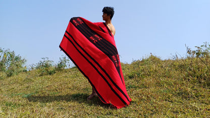 Large Thick Handwoven Black And Red Naga Tribe Traditional Blanket,Ethnic Sofa Throw,Native Indian Cloth,Naga Tribes Shawl,Tribal Wall Decor