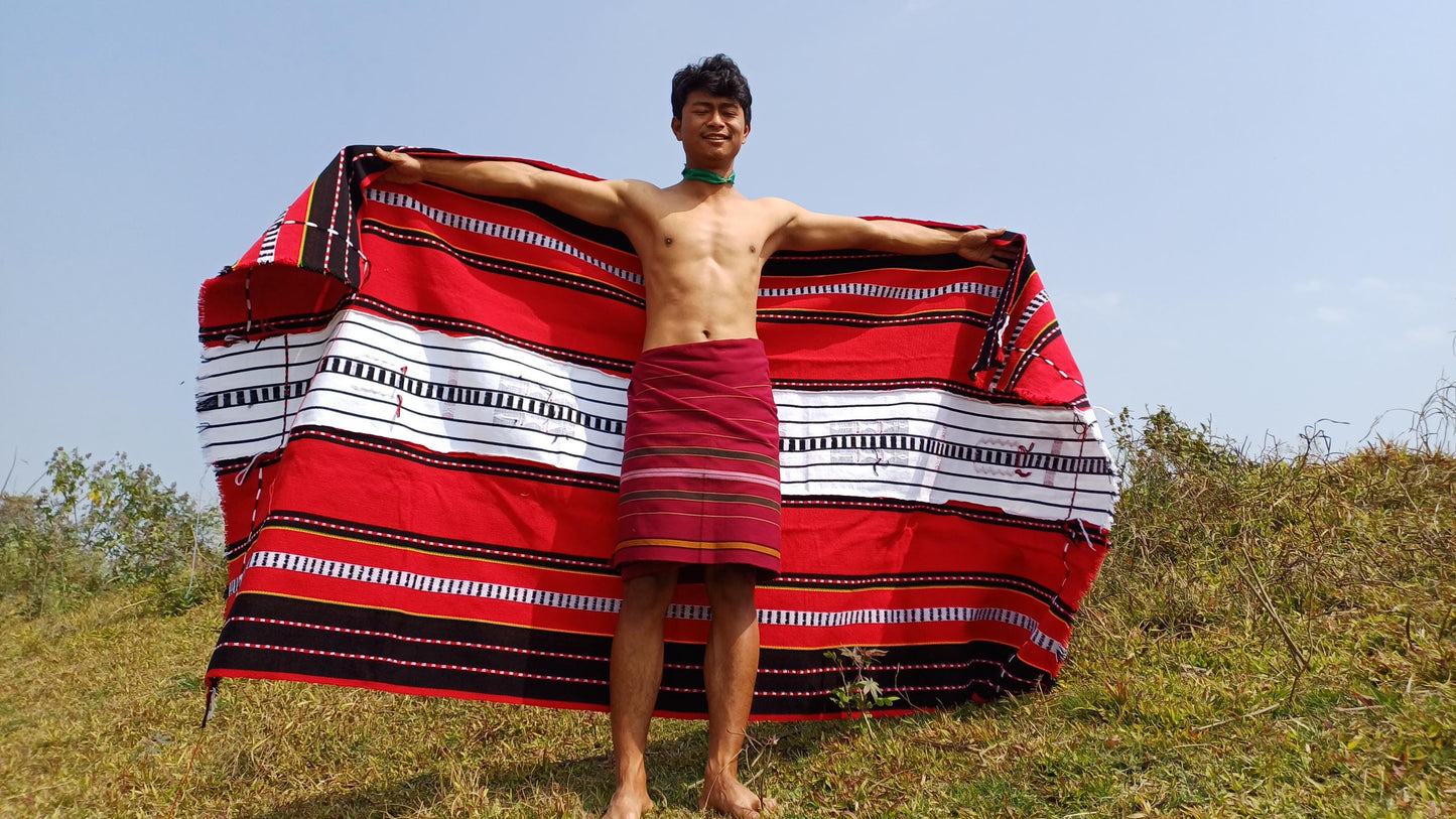 Large Thick Handwoven Black/Red/White Naga Tribe Traditional Blanket,Ethnic Sofa Throw,Native Indian Cloth,Naga Tribe Shawl,Tribal WallDecor
