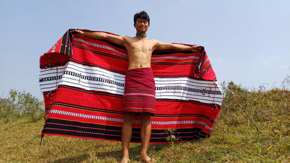 Large Thick Handwoven Black/Red/White Naga Tribe Traditional Blanket,Ethnic Sofa Throw,Native Indian Cloth,Naga Tribe Shawl,Tribal WallDecor
