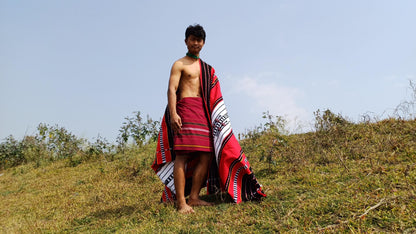 Large Thick Handwoven Black/Red/White Naga Tribe Traditional Blanket,Ethnic Sofa Throw,Native Indian Cloth,Naga Tribe Shawl,Tribal WallDecor