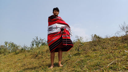 Large Thick Handwoven Black/Red/White Naga Tribe Traditional Blanket,Ethnic Sofa Throw,Native Indian Cloth,Naga Tribe Shawl,Tribal WallDecor