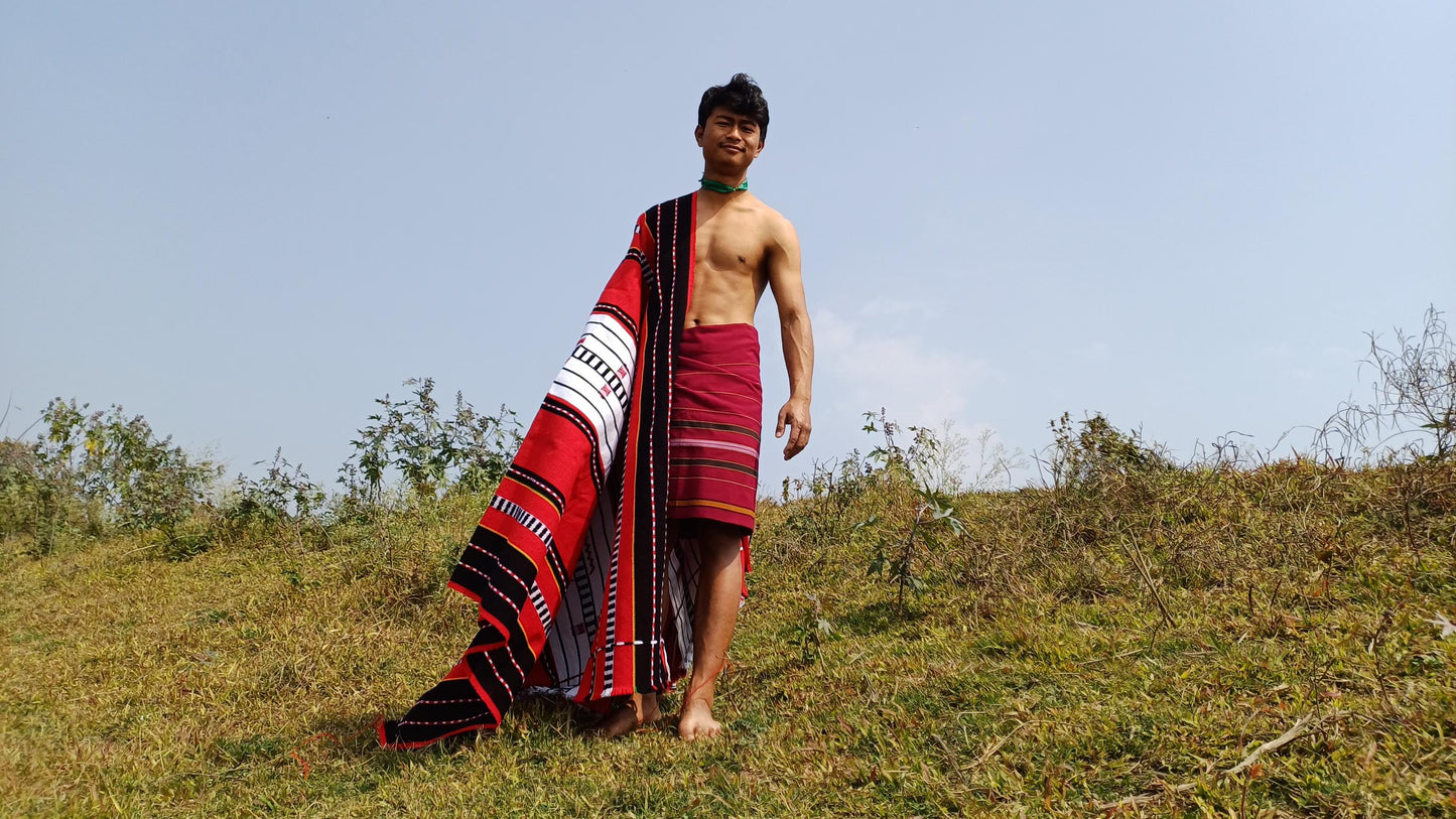 Large Thick Handwoven Black/Red/White Naga Tribe Traditional Blanket,Ethnic Sofa Throw,Native Indian Cloth,Naga Tribe Shawl,Tribal WallDecor