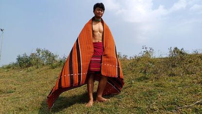 Large Thick Handwoven Black/Copper Naga Tribe Traditional Blanket,Ethnic Sofa Throw,Native Indian Cloth,Naga Tribes Shawl,Tribal Wall Decor