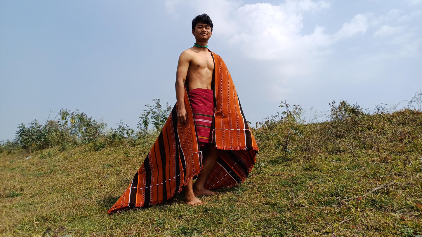 Large Thick Handwoven Black/Copper Naga Tribe Traditional Blanket,Ethnic Sofa Throw,Native Indian Cloth,Naga Tribes Shawl,Tribal Wall Decor