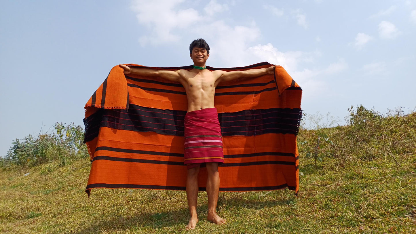 Large Thick Handwoven Black/Copper Naga Tribe Traditional Blanket,Ethnic Sofa Throw,Native Indian Cloth,Naga Tribes Shawl,Tribal Wall Decor