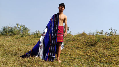 Large Thick Handwoven Black/Blue/White NagaTribe Traditional Blanket,Ethnic Sofa Throw,Native Indian Cloth,Naga Tribe Shawl,Tribal WallDecor
