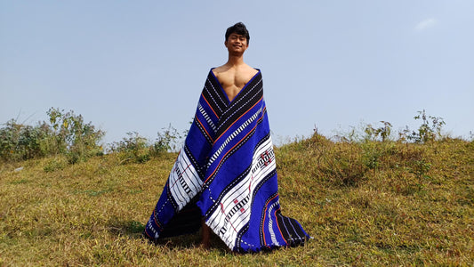 Large Thick Handwoven Black/Blue/White NagaTribe Traditional Blanket,Ethnic Sofa Throw,Native Indian Cloth,Naga Tribe Shawl,Tribal WallDecor