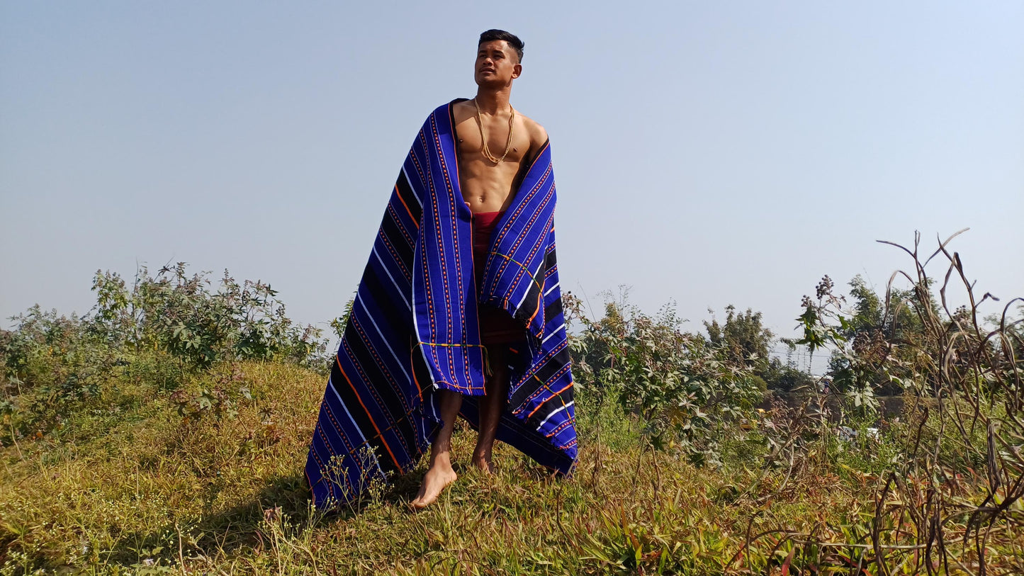 Large Thick Handwoven Black And Blue Naga Tribe Traditional Blanket,Ethnic Sofa Throw,Native Indian Cloth,Naga Tribe Shawl,Tribal Wall Decor