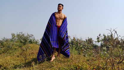 Large Thick Handwoven Black And Blue Naga Tribe Traditional Blanket,Ethnic Sofa Throw,Native Indian Cloth,Naga Tribe Shawl,Tribal Wall Decor