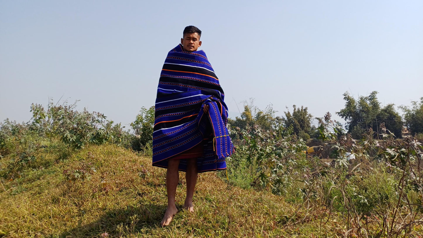 Large Thick Handwoven Black And Blue Naga Tribe Traditional Blanket,Ethnic Sofa Throw,Native Indian Cloth,Naga Tribe Shawl,Tribal Wall Decor