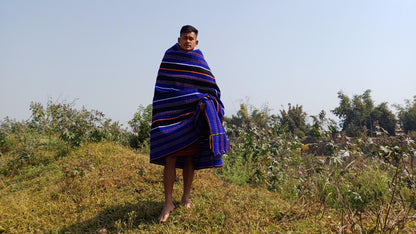 Large Thick Handwoven Black And Blue Naga Tribe Traditional Blanket,Ethnic Sofa Throw,Native Indian Cloth,Naga Tribe Shawl,Tribal Wall Decor