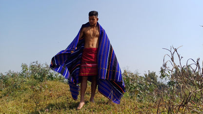 Large Thick Handwoven Black And Blue Naga Tribe Traditional Blanket,Ethnic Sofa Throw,Native Indian Cloth,Naga Tribe Shawl,Tribal Wall Decor