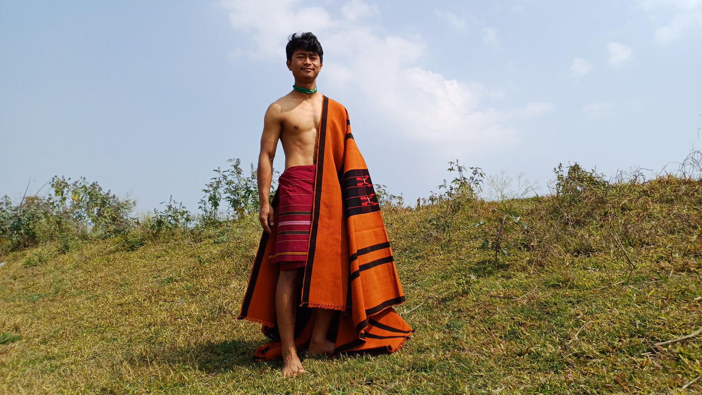 Large Thick Handwoven Black/Copper Naga Tribe Traditional Blanket,Ethnic Sofa Throw,Native Indian Cloth,Naga Tribes Shawl,Tribal Wall Decor