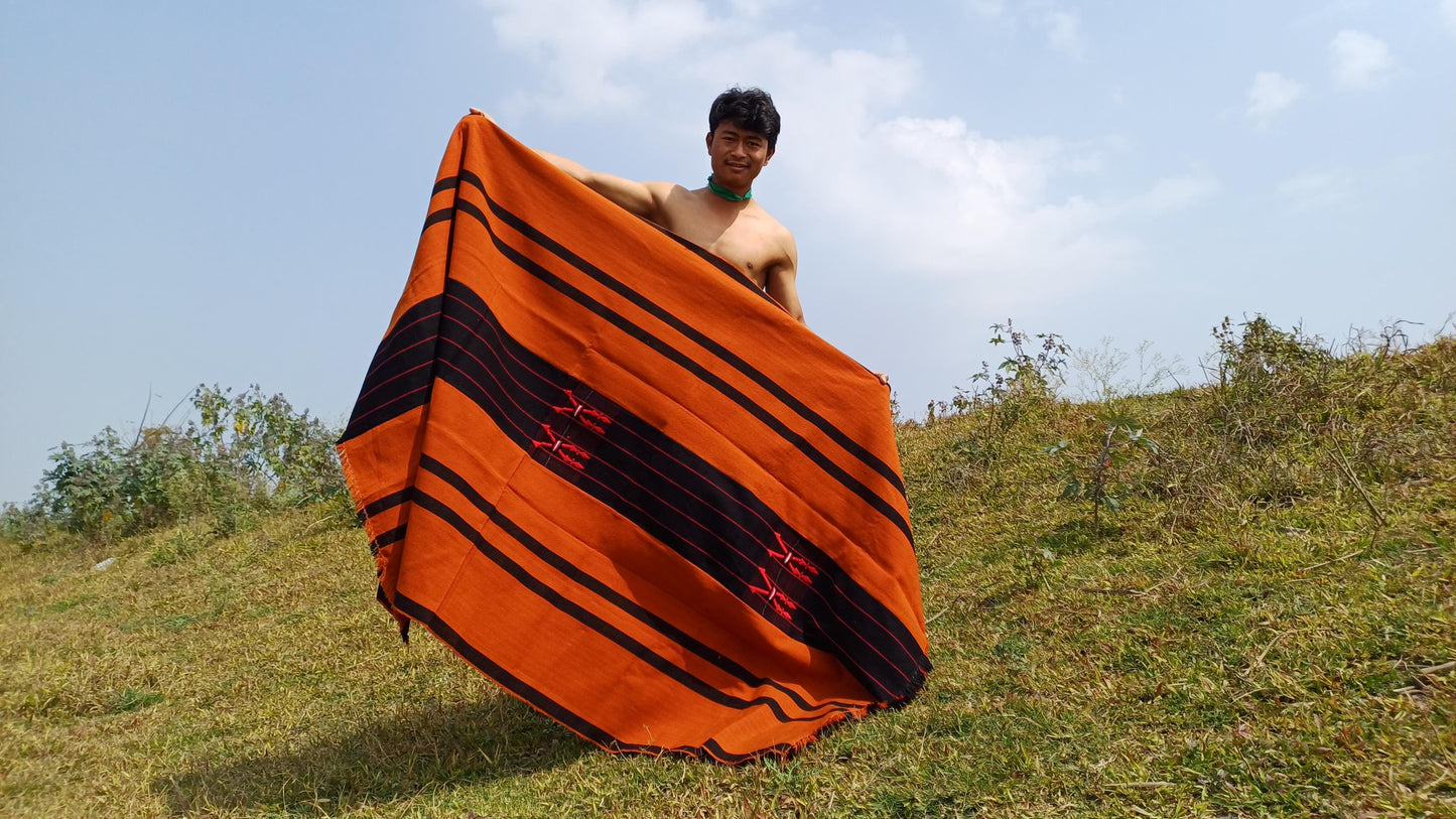 Large Thick Handwoven Black/Copper Naga Tribe Traditional Blanket,Ethnic Sofa Throw,Native Indian Cloth,Naga Tribes Shawl,Tribal Wall Decor