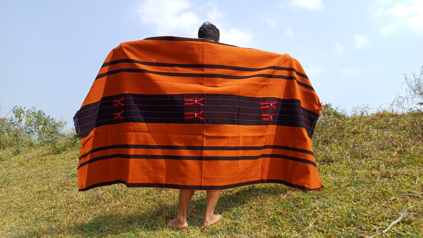 Large Thick Handwoven Black/Copper Naga Tribe Traditional Blanket,Ethnic Sofa Throw,Native Indian Cloth,Naga Tribes Shawl,Tribal Wall Decor