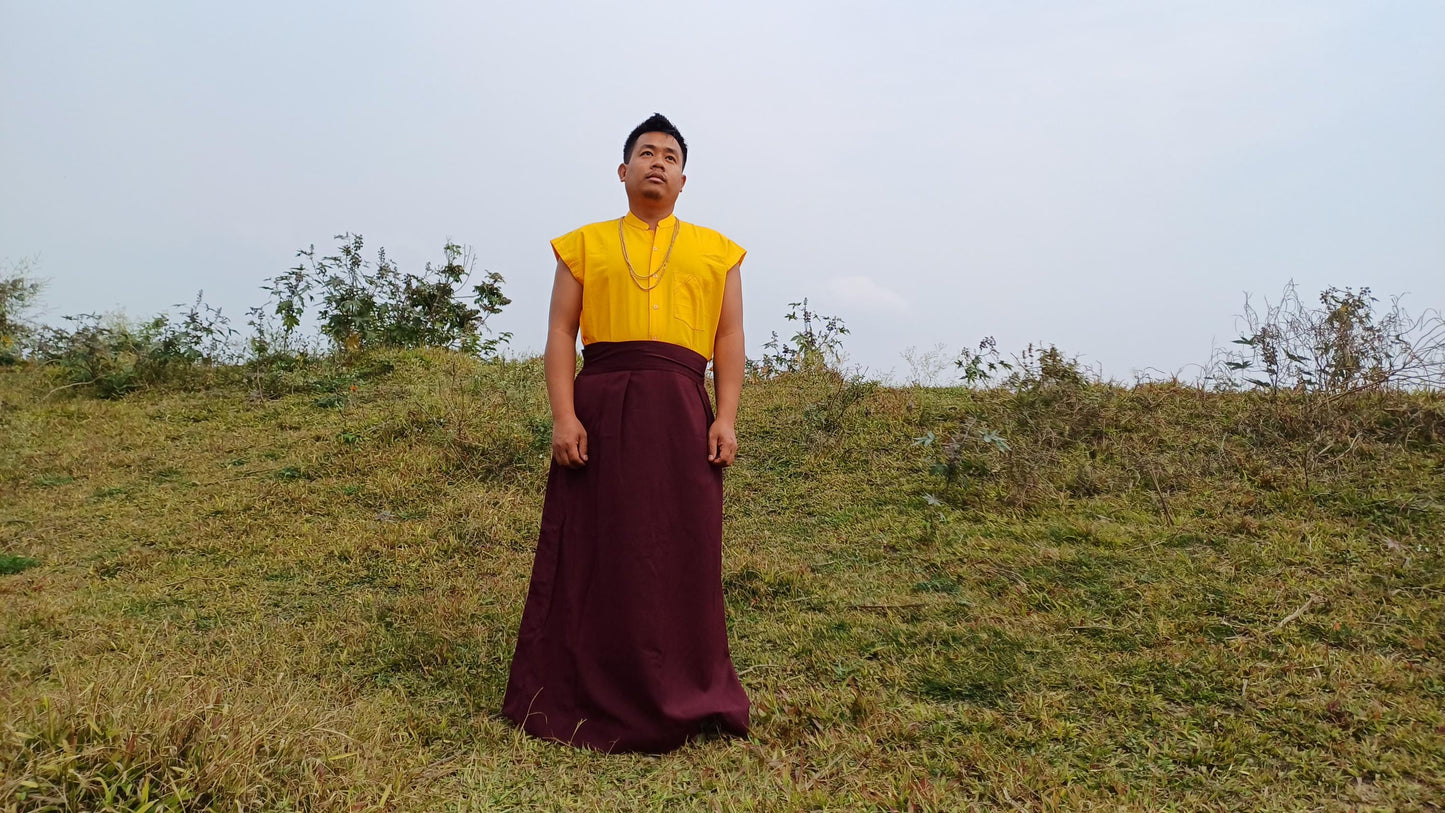 Layman Unisex Cotton Tibetan Buddhist Monk Meditation Robe,Monastery Style Spiritual Cloth Set,Zen Prayer Sleeveless Shirt/Skirt/Shawl