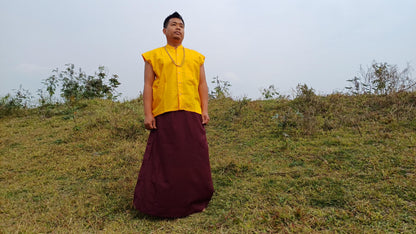 Layman Unisex Cotton Tibetan Buddhist Monk Meditation Robe,Monastery Style Spiritual Dress,Zen Prayer Sleeveless Shirt and Skirt/Wrap Cloth