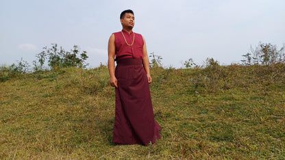 Layman Unisex Cotton Tibetan Buddhist Monk Meditation Robe,Monastery Style Spiritual Dress,Zen Prayer Sleeveless Shirt and Skirt/Wrap Cloth