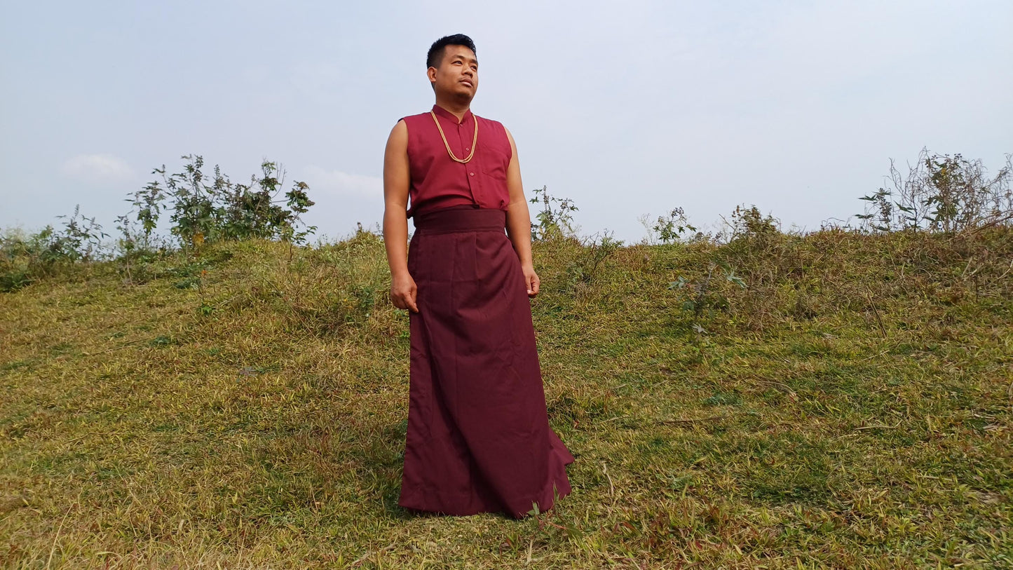 Custom-Made Layman Unisex Cotton Tibetan Buddhist Monk Meditation Robe,Monastery Style Spiritual Dress,Zen Prayer Shirt and Skirt/Wrap Cloth