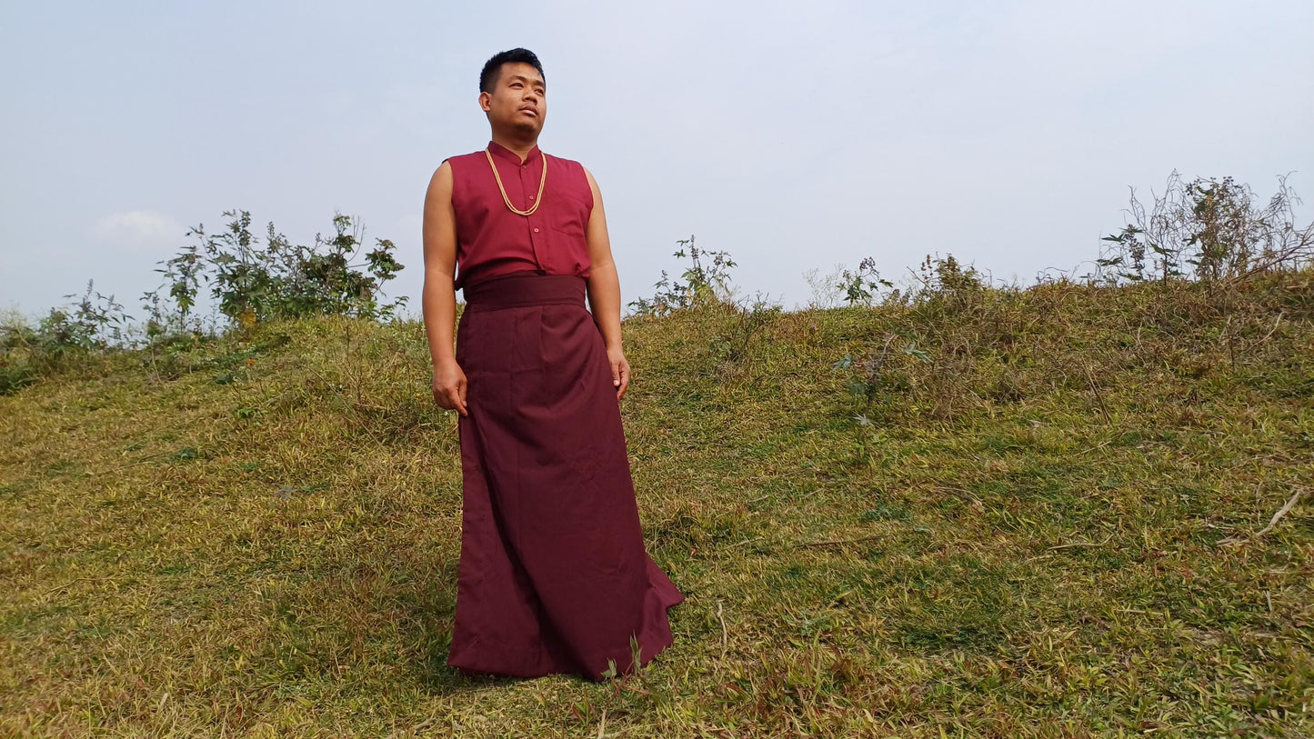 Layman Unisex Cotton Tibetan Buddhist Monk Meditation Robe,Monastery Style Spiritual Dress,Zen Prayer Sleeveless Shirt and Skirt/Wrap Cloth