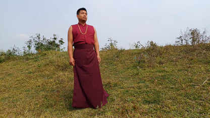Layman Unisex Cotton Tibetan Buddhist Monk Meditation Robe,Monastery Style Spiritual Dress,Zen Prayer Sleeveless Shirt and Skirt/Wrap Cloth
