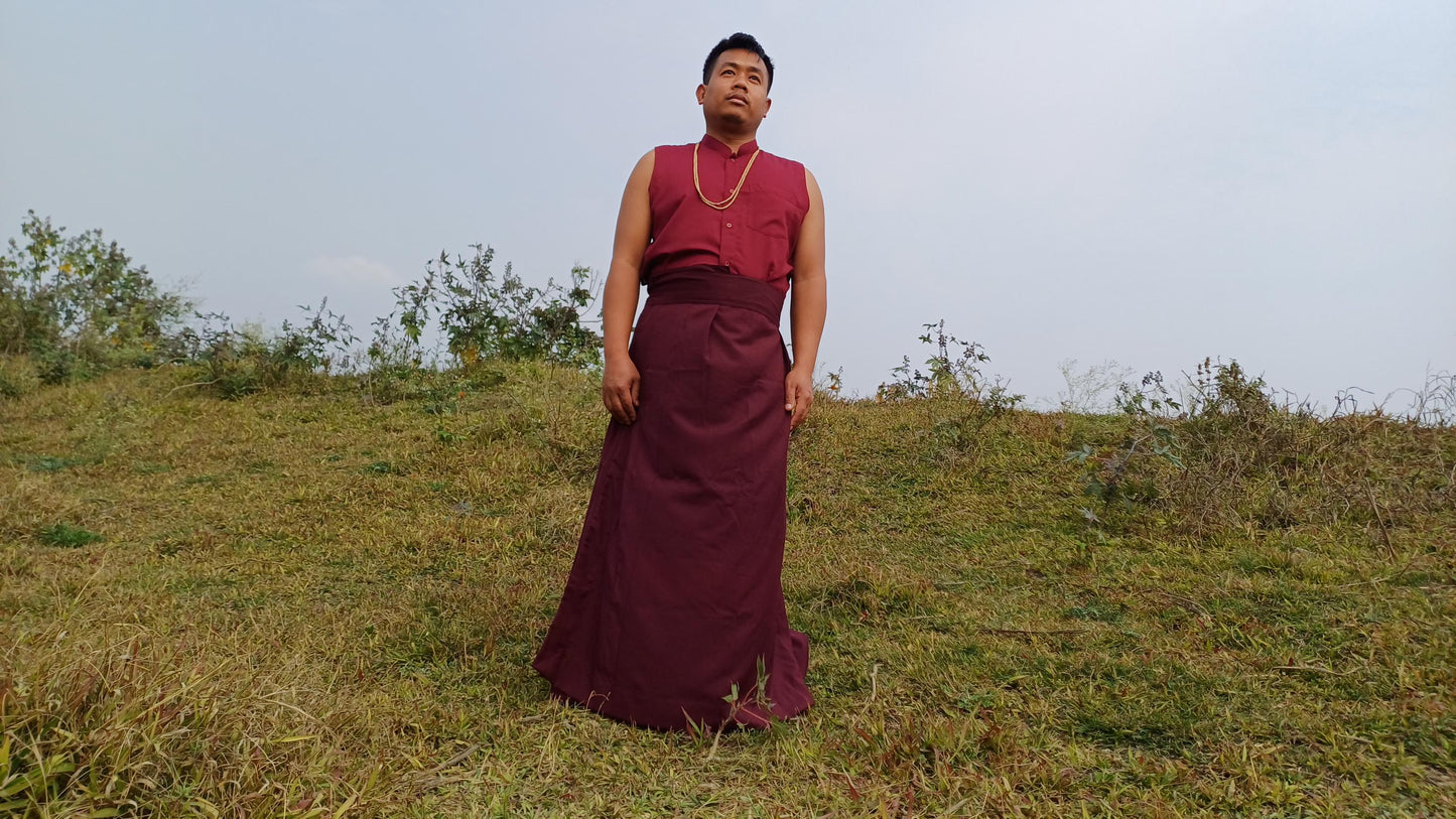 Layman Unisex Cotton Tibetan Buddhist Monk Meditation Robe,Monastery Style Spiritual Dress,Zen Prayer Sleeveless Shirt and Skirt/Wrap Cloth