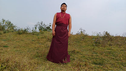 Layman Unisex Cotton Tibetan Buddhist Monk Meditation Robe,Monastery Style Spiritual Dress,Zen Prayer Sleeveless Shirt and Skirt/Wrap Cloth