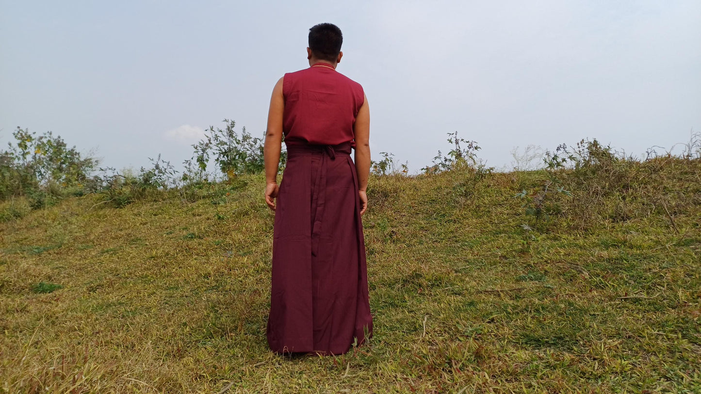 Layman Unisex Cotton Tibetan Buddhist Monk Meditation Robe,Monastery Style Spiritual Dress,Zen Prayer Sleeveless Shirt and Skirt/Wrap Cloth