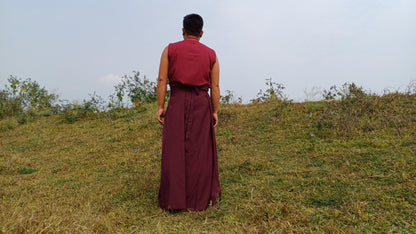 Layman Unisex Cotton Tibetan Buddhist Monk Meditation Robe,Monastery Style Spiritual Dress,Zen Prayer Sleeveless Shirt and Skirt/Wrap Cloth
