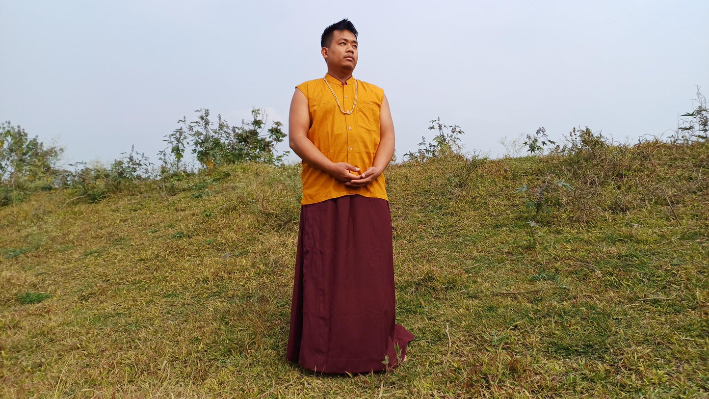 Layman Unisex Cotton Tibetan Buddhist Monk Meditation Robe Set,Monastery Style Spiritual Cloth Set,Zen Prayer Sleeveless Shirt /Wrap/Shawl