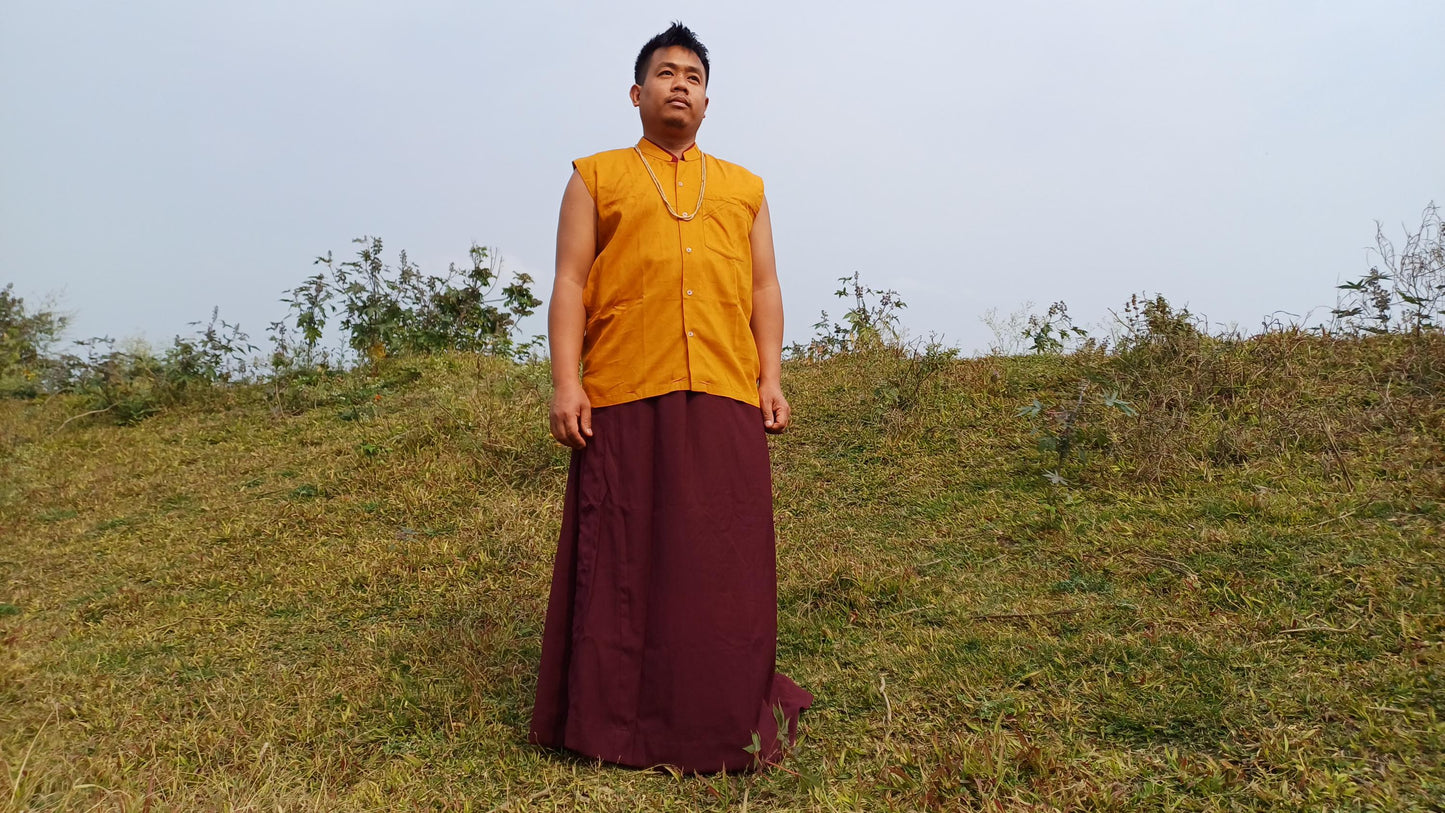 Layman Unisex Cotton Tibetan Buddhist Monk Meditation Robe,Monastery Style Spiritual Dress,Zen Prayer Sleeveless Shirt and Skirt/Wrap Cloth