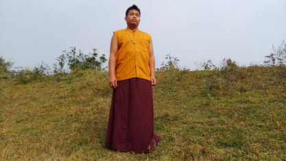 Layman Unisex Cotton Tibetan Buddhist Monk Meditation Robe,Monastery Style Spiritual Dress,Zen Prayer Sleeveless Shirt and Skirt/Wrap Cloth