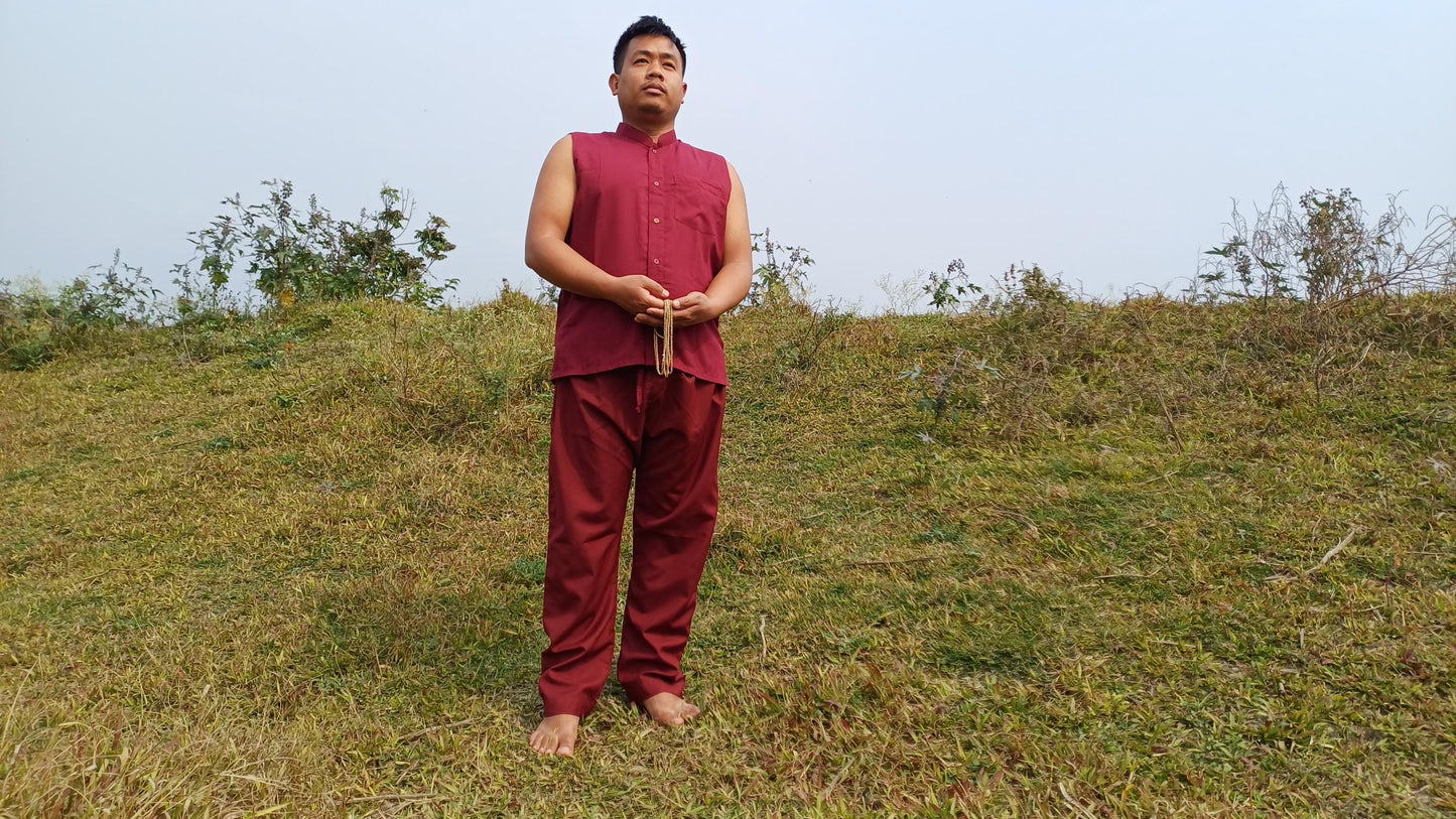 Organic Cotton Maroon Tibetan Buddhist Monk  Shirt,Monk Blouse,Buddhist Monk Shirt,Nun Meditation Top,Temple clothing,Spiritual fabric