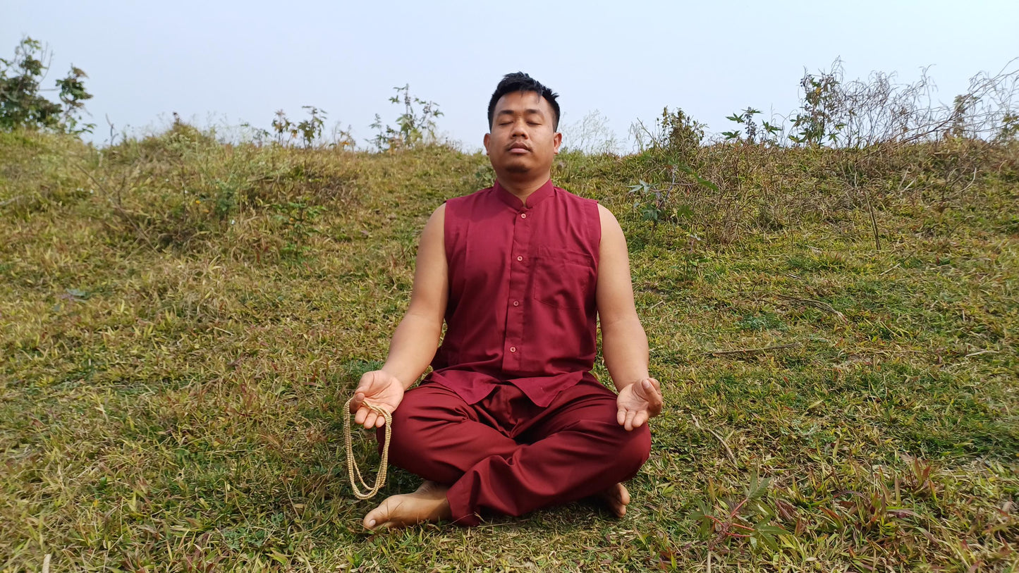 Organic Cotton Maroon Tibetan Buddhist Monk  Shirt,Monk Blouse,Buddhist Monk Shirt,Nun Meditation Top,Temple clothing,Spiritual fabric