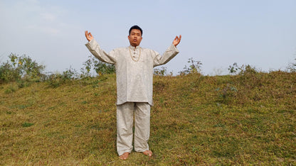 Custom- Made YOGI Men's Organic Indian Khadi Cotton YogaCloth Set,Natural Fabric Breathable Straight Kurta And Pyjama Meditation/Prayer Robe