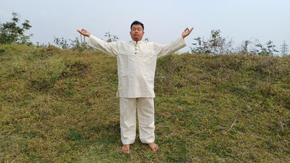 Custom- Made YOGI Men's Organic Indian Khadi Cotton YogaCloth Set,Natural Fabric Breathable Straight Kurta And Pyjama Meditation/Prayer Robe